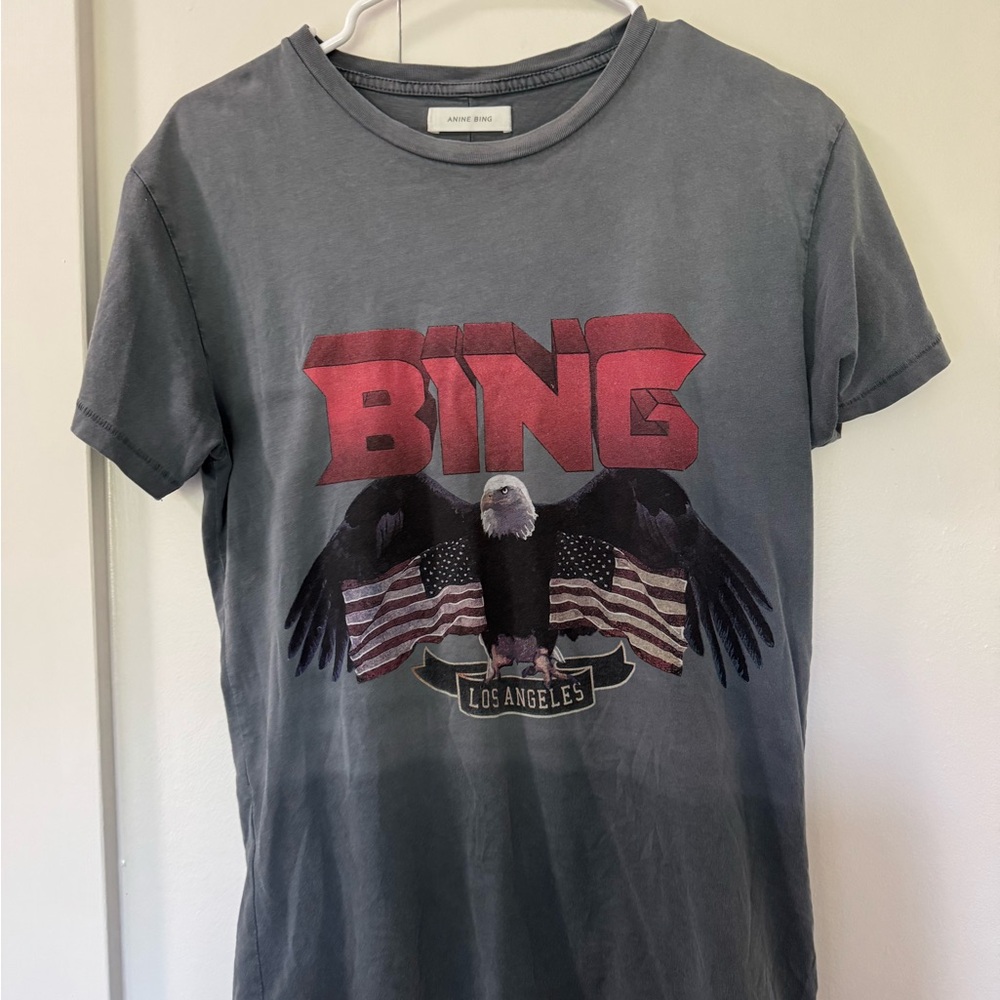 Gray Graphic Tee with Eagle and Los Angeles Print